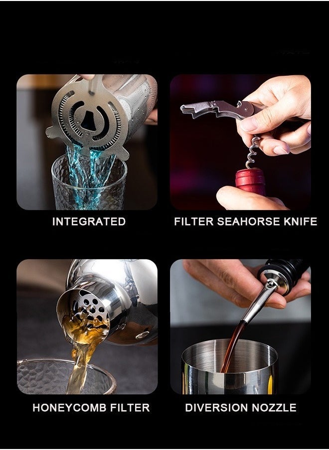 BLOOMING TIME - Cocktail Shaker Bartending Tool Set 9 Piece Wooden Frame Base - Image 1