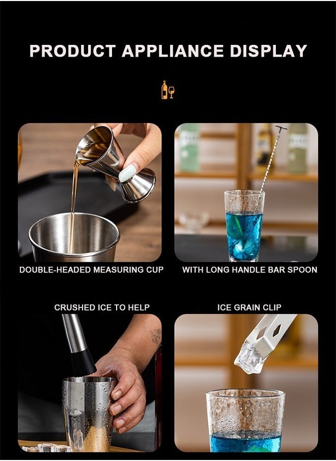 BLOOMING TIME - Cocktail Shaker Bartending Tool Set 9 Piece Wooden Frame Base - Image 1