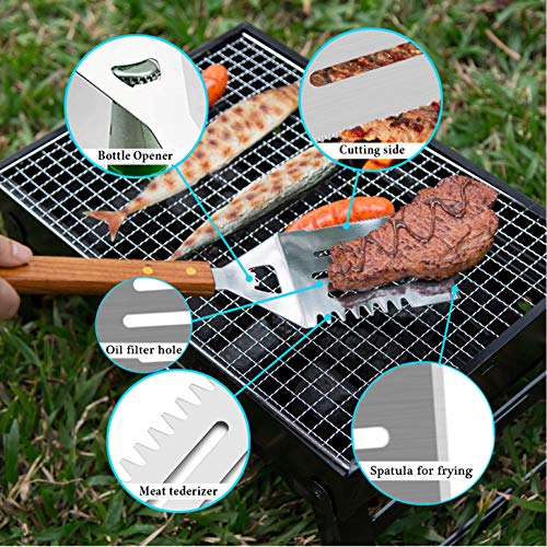 IMAGE Wooded BBQ Accessories Grilling Tools,Stainless Steel BBQ Tools Grill Tools Set for Cooking, Backyard Barbecue & Outdoor Camping Gift for Man Dad Women Barbecue Enthusiasts Set of 4 - Image 4