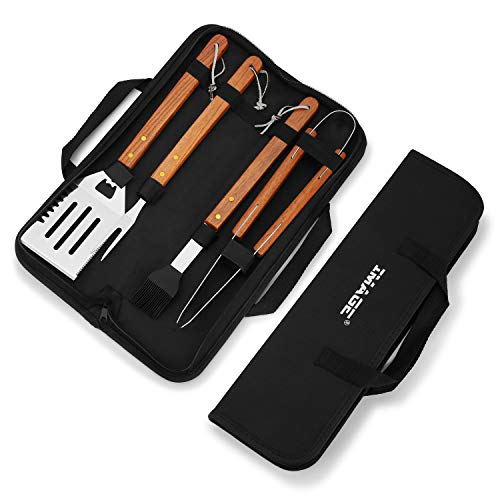 IMAGE Wooded BBQ Accessories Grilling Tools,Stainless Steel BBQ Tools Grill Tools Set for Cooking, Backyard Barbecue & Outdoor Camping Gift for Man Dad Women Barbecue Enthusiasts Set of 4 - Image 2