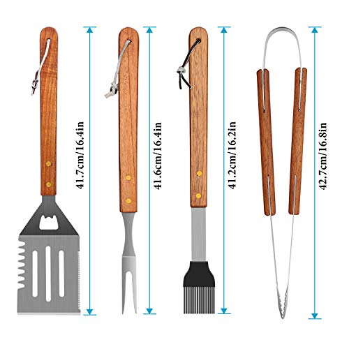 IMAGE Wooded BBQ Accessories Grilling Tools,Stainless Steel BBQ Tools Grill Tools Set for Cooking, Backyard Barbecue & Outdoor Camping Gift for Man Dad Women Barbecue Enthusiasts Set of 4 - Image 3
