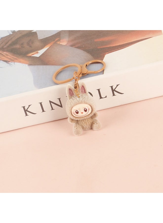 NIBEMINENT Resin Cartoon Cute Flocking LABUBU Keychain, Pendant Doll Accessory Key Chain Gift 