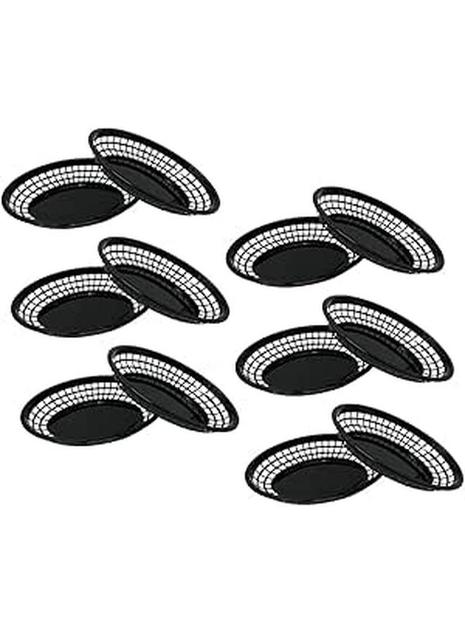 Oval Plastic Food Baskets Set 12 Pcs Portable Bread Snack Basket For Kitchen Restaurant Black - Image 1