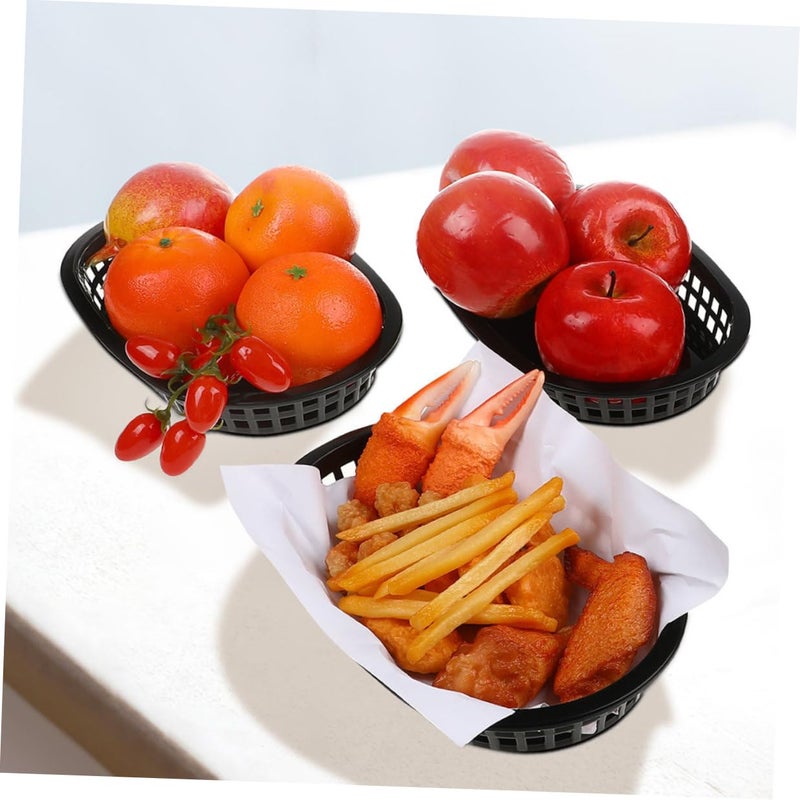 Oval Plastic Food Baskets Set 12 Pcs Portable Bread Snack Basket For Kitchen Restaurant Black - Image 4
