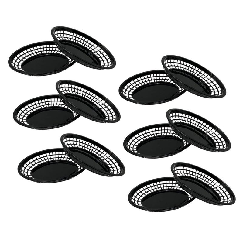 Oval Plastic Food Baskets Set 12 Pcs Portable Bread Snack Basket For Kitchen Restaurant Black - Image 2