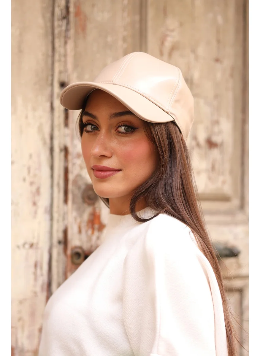 ريمسا مايو Women Leather Cap Hat Rkş-08 Beige
