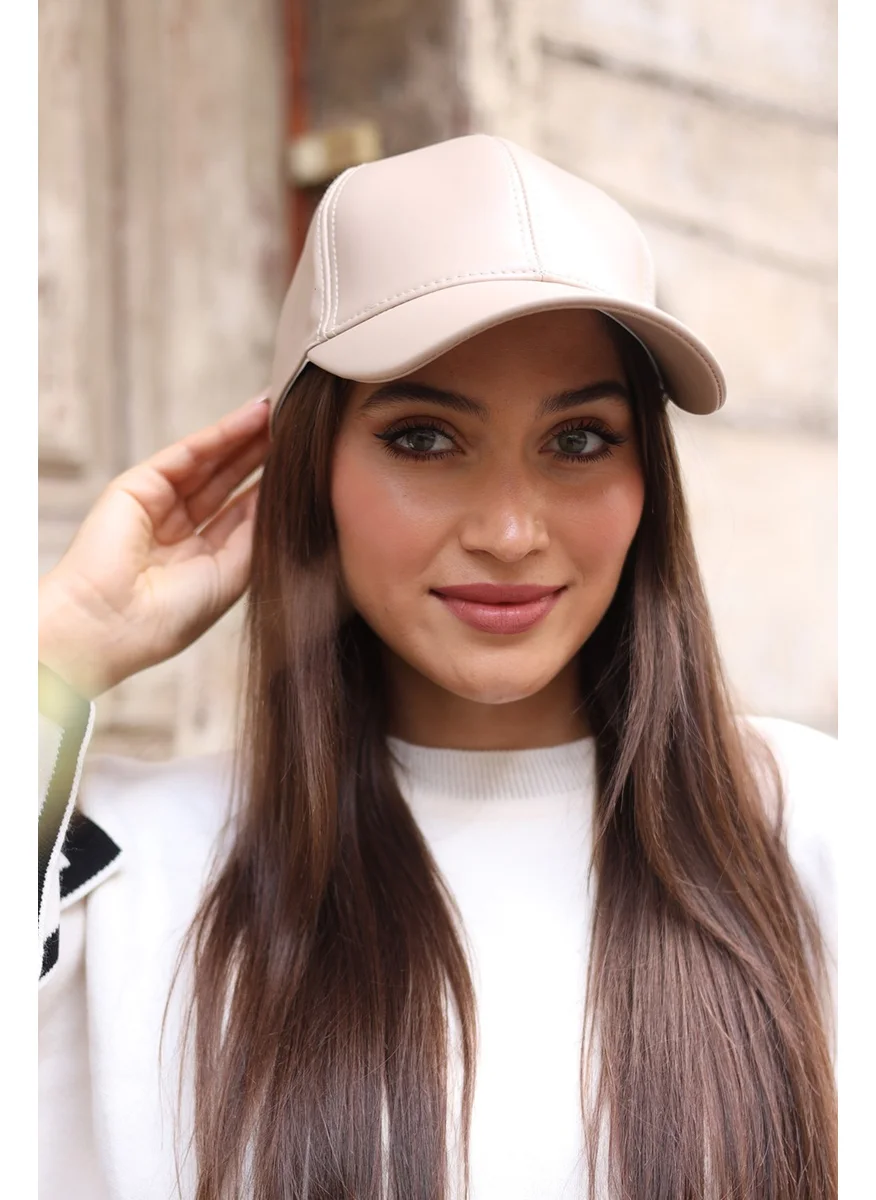 ريمسا مايو Women Leather Cap Hat Rkş-08 Beige