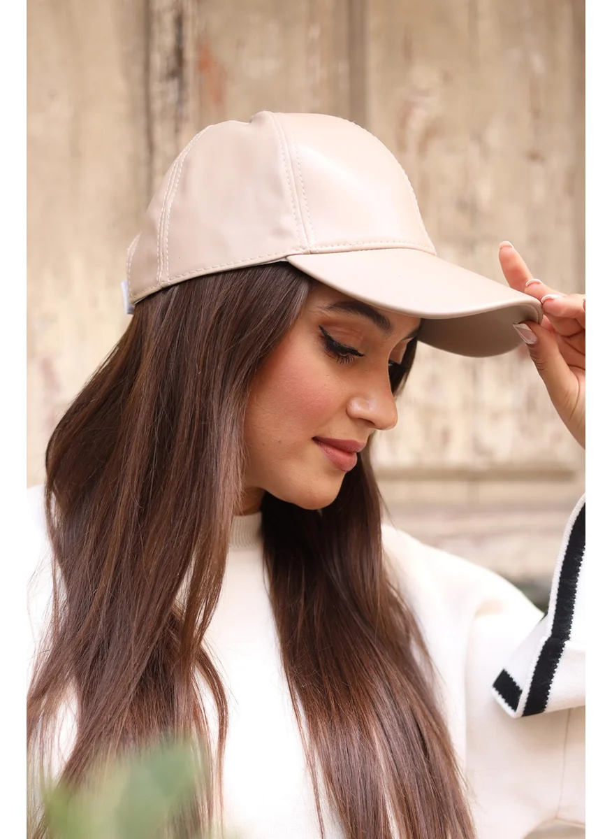 Remsa Mayo Women Leather Cap Hat Rkş-08 Beige