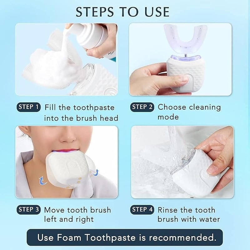 Ultrasonic Electric Toothbrush - U Shaped Automatic Toothbrush for Adults with 4 Modes, 360° Degree Automatic Cleaning & Whitening Teeth, IPX7 Waterproof, MY-116 (White) - Image 5