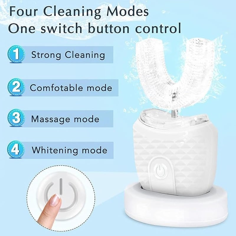 Ultrasonic Electric Toothbrush - U Shaped Automatic Toothbrush for Adults with 4 Modes, 360° Degree Automatic Cleaning & Whitening Teeth, IPX7 Waterproof, MY-116 (White) - Image 3