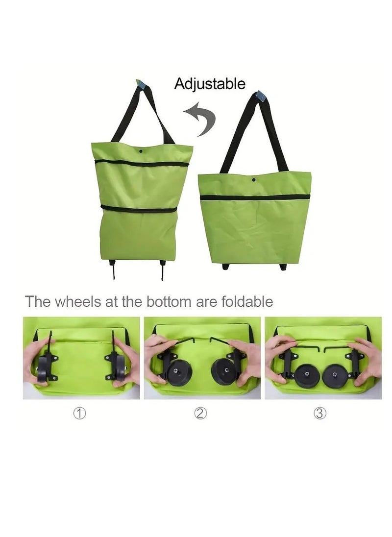 BAIG - New Foldable Shopping Bag Pull Cart Trolley Bag with Wheels Convenient Shopping Bags Reusable Grocery Bags Storage Shopper Bags - Image 1