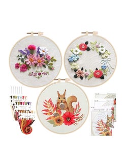 Excefore Embroidery Starter Kits, DIY Stamped Cross Stitch Kits for Adults, Hand Beginners Embroidery Kit with with Cute Fox Flower Plant Pattern and Embroidery Hoops  - Image 1