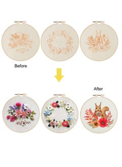 Excefore Embroidery Starter Kits, DIY Stamped Cross Stitch Kits for Adults, Hand Beginners Embroidery Kit with with Cute Fox Flower Plant Pattern and Embroidery Hoops  - Image 2