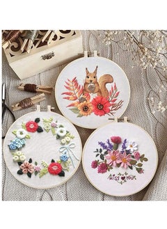 Excefore Embroidery Starter Kits, DIY Stamped Cross Stitch Kits for Adults, Hand Beginners Embroidery Kit with with Cute Fox Flower Plant Pattern and Embroidery Hoops  - Image 5