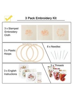 Excefore Embroidery Starter Kits, DIY Stamped Cross Stitch Kits for Adults, Hand Beginners Embroidery Kit with with Cute Fox Flower Plant Pattern and Embroidery Hoops  - Image 3