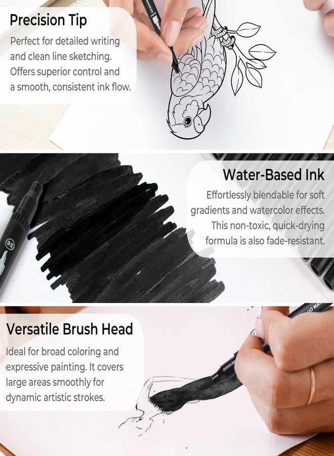 ZSCM Double Tip Brush Pens Art Markers, Artist Fine Brush Pen Coloring Markers for Adult Book Drawing Art Craft Kit(Black) - Image 3