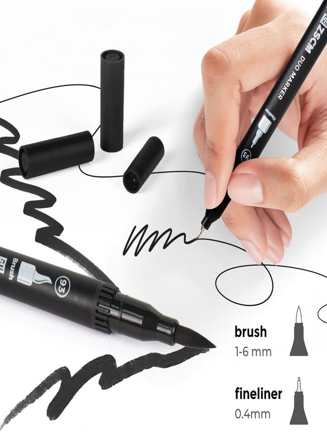 ZSCM Double Tip Brush Pens Art Markers, Artist Fine Brush Pen Coloring Markers for Adult Book Drawing Art Craft Kit(Black) - Image 2