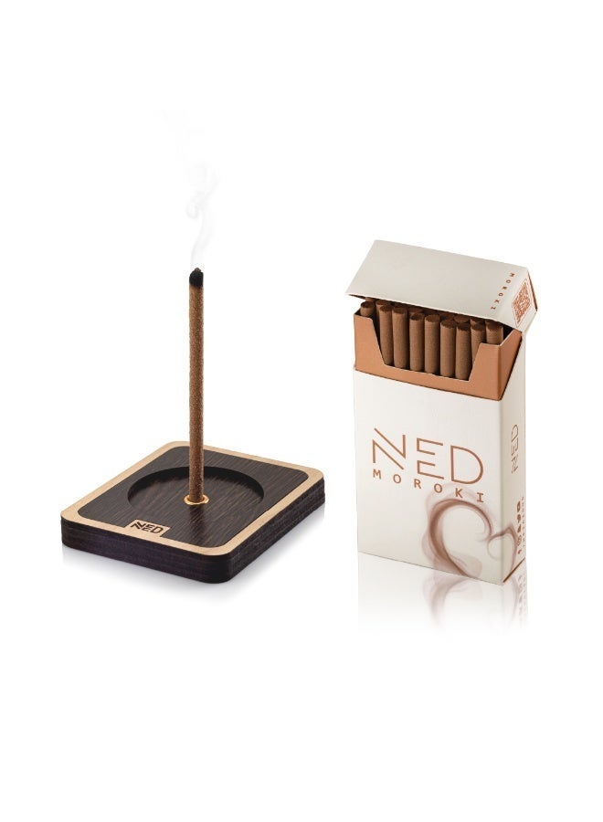 Ned Premium Natural Indonesian Marouki Oud Bakhoor Incense Sticks – Original Marouki Pack by NED with Modern Holder – 25 Thick Sticks, Each With Burn Time Over 45 Minutes - Image 1