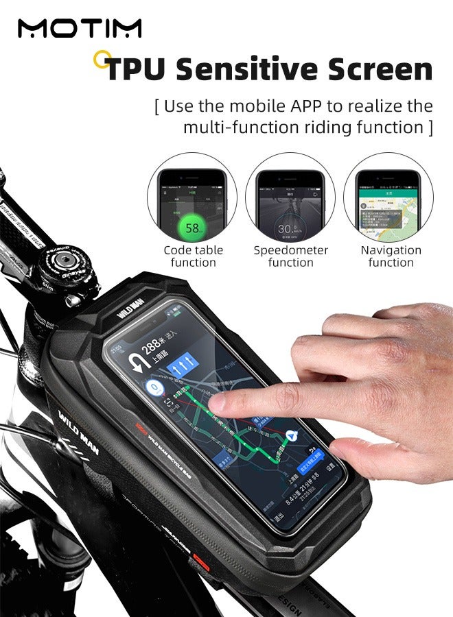 Motim Bike Bags for Bicycles Cycling Bicycle Bike Phone Holder Mount Bike Phone Storage Bag Front Frame Mountain Bike Accessories for Adult Bikes for Cell Phone Under 6.7" - Image 2