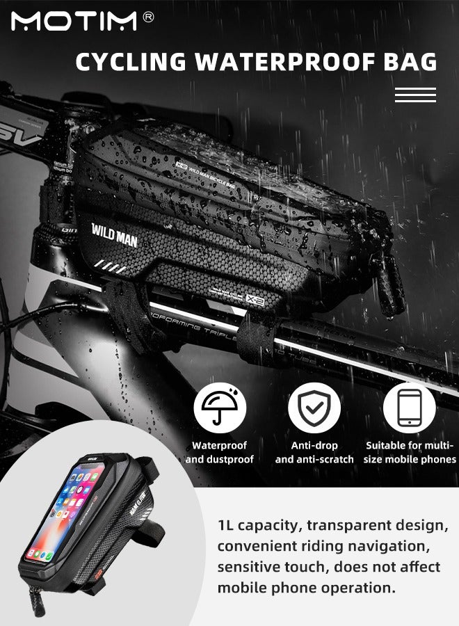 Motim Bike Bags for Bicycles Cycling Bicycle Bike Phone Holder Mount Bike Phone Storage Bag Front Frame Mountain Bike Accessories for Adult Bikes for Cell Phone Under 6.7"  - Image 1