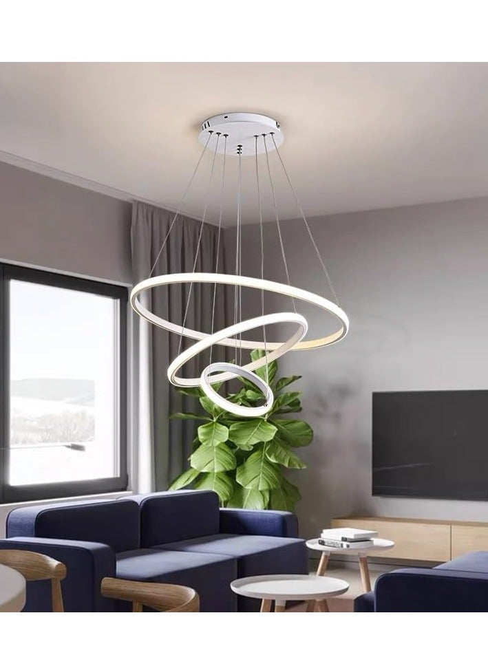 Midwest 3 Rings Modern LED Chandelier, Pendant Lamp LED Ceiling Lighting Fixtures Living Room Farmhouse Kitchen, Adjustable Height Chandeliers for Dining Room Bedroom Hallway - Image 2
