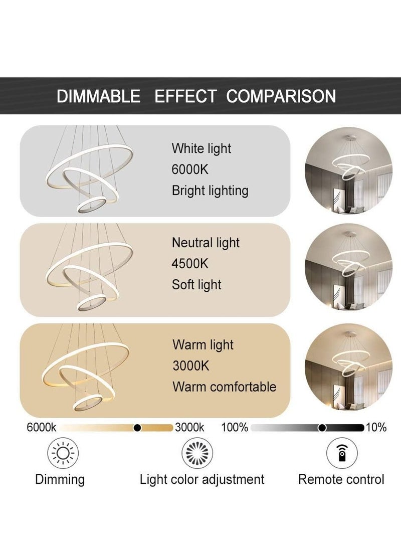 Midwest 3 Rings Modern LED Chandelier, Pendant Lamp LED Ceiling Lighting Fixtures Living Room Farmhouse Kitchen, Adjustable Height Chandeliers for Dining Room Bedroom Hallway - Image 4