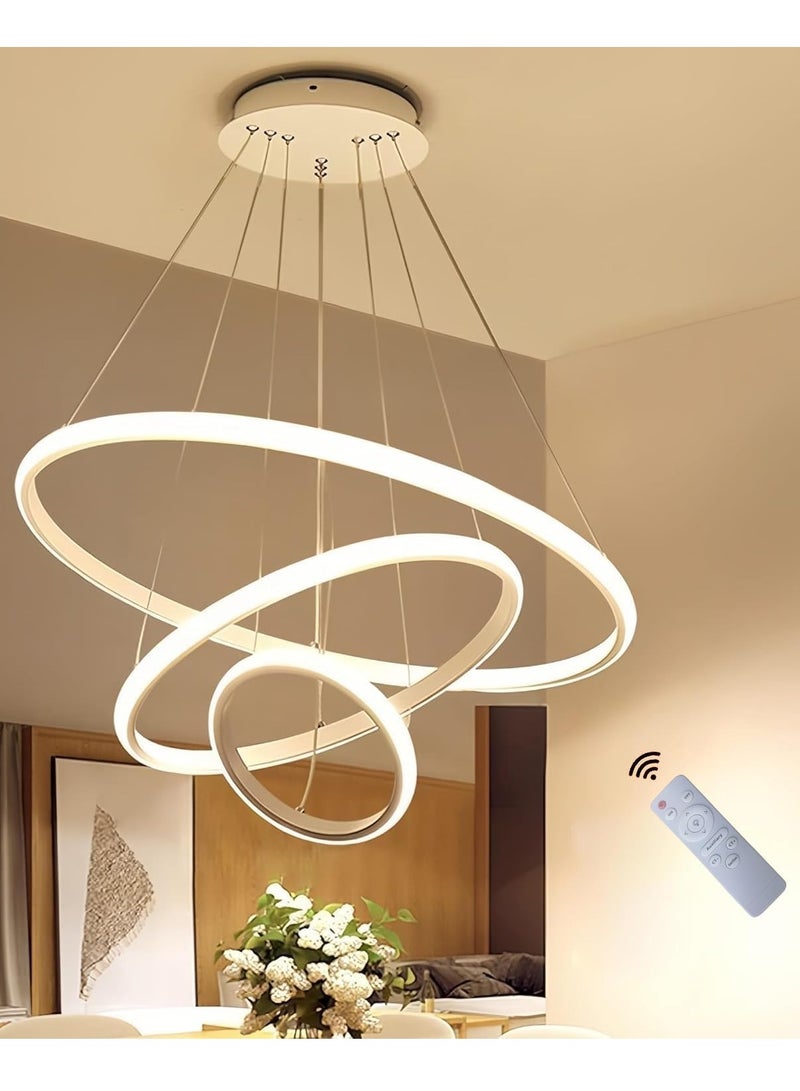 Midwest 3 Rings Modern LED Chandelier, Pendant Lamp LED Ceiling Lighting Fixtures Living Room Farmhouse Kitchen, Adjustable Height Chandeliers for Dining Room Bedroom Hallway - Image 1
