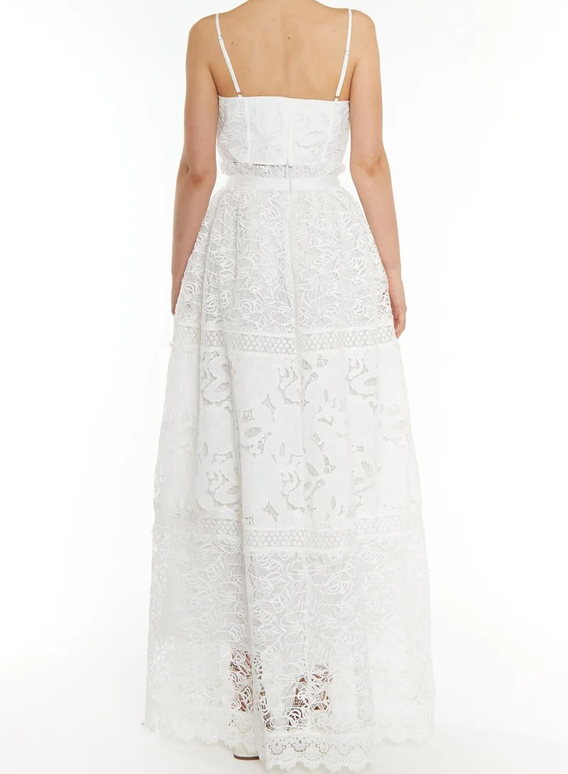 True Decadence  Melissa Co-ord White Patchwork lace Tie-Waist Maxi Skirt for Women | Best Price UAE