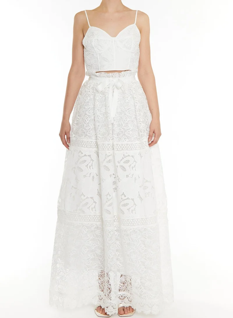 Melissa Co-ord White Patchwork lace Tie-Waist Maxi Skirt