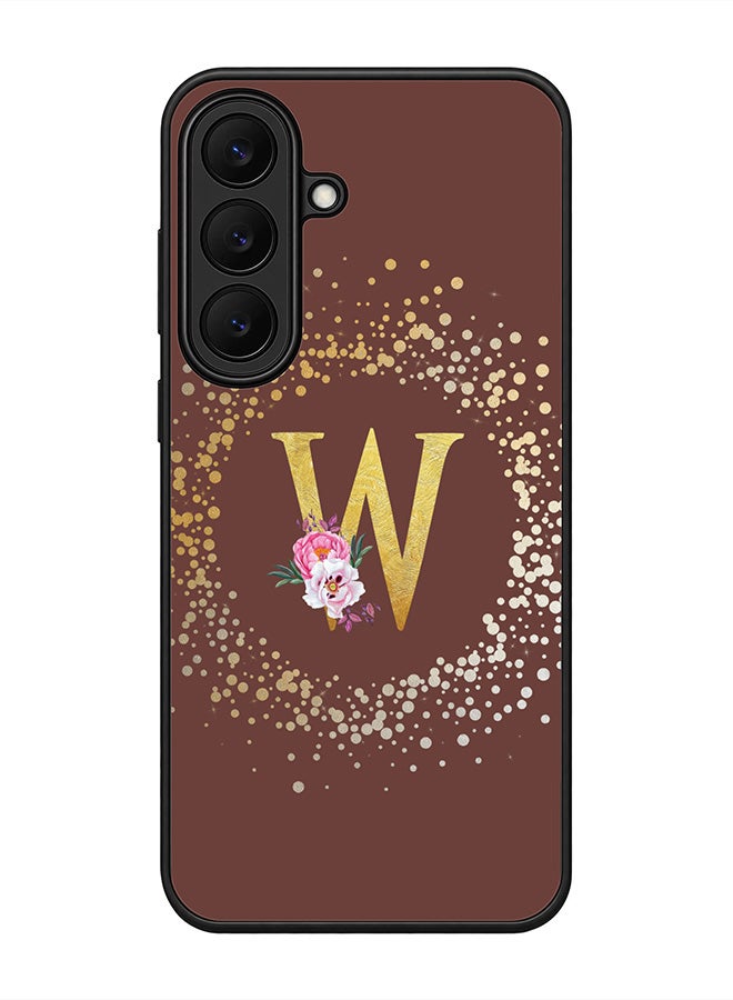 Stylizedd Rugged Case for Samsung Galaxy S26 FE- Slim Fit Hybrid Rubber Cover Floral Monogram - W (Brown)