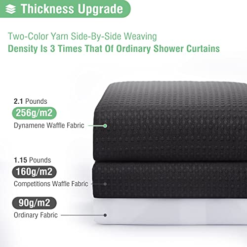Dynamene Extra Wide Shower Curtain-108 Inch Wide Waffle Weave Weighted Thick Cloth Bathroom Shower Curtain, Neutral Heavy Duty Hotel Bath Curtain Set with 18 Plastic Hooks,108x72,Black - Image 2