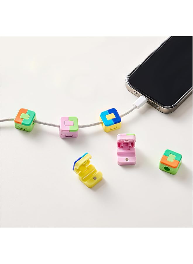 6 Pcs Cable Clips, Building Blocks Design Open-Close Cord Holders with Strong Adhesive, Wire Organizer for Desk, Wall, Car, Office, TV, Computer, Phone Charger Cables (Colorful)