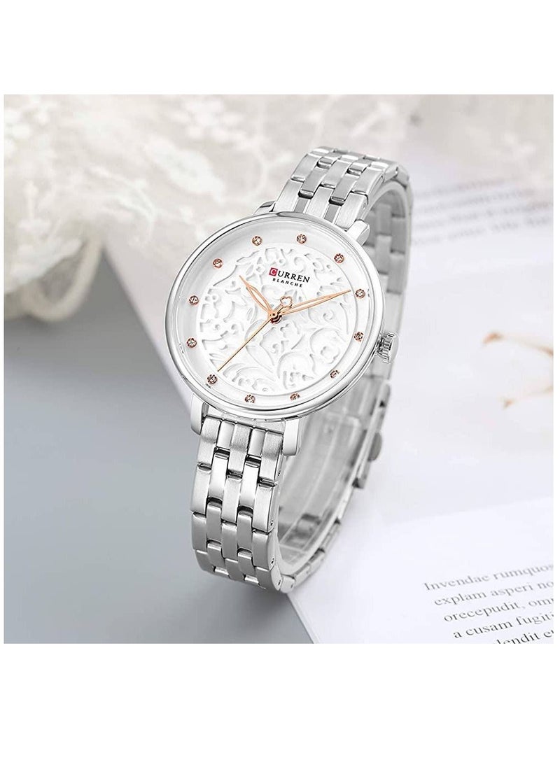 CURREN - 9046 Quartz Movement Round Dial Stainless Steel Strap Waterproof Women Wristwatch - Silver - Image 1