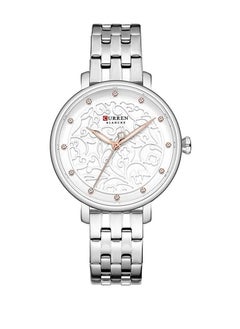 9046 Quartz Movement Round Dial Stainless Steel Strap Waterproof Women Wristwatch - Silver