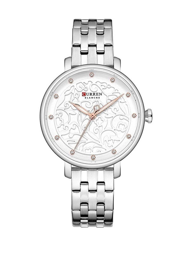 CURREN - 9046 Quartz Movement Round Dial Stainless Steel Strap Waterproof Women Wristwatch - Silver - Image 1