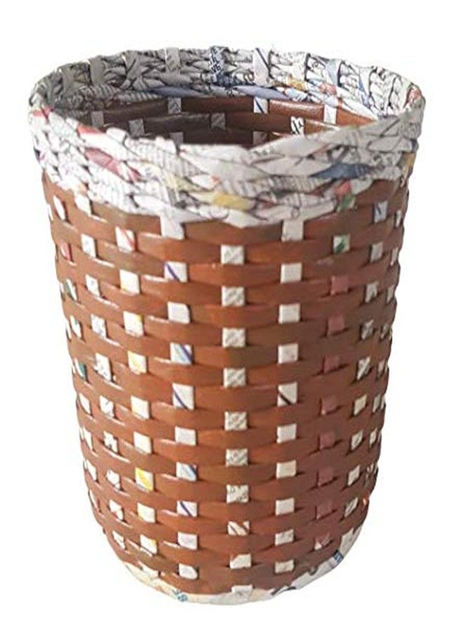 Sonas Creation Paperus, SMALL, Size 8 Inch TALL, 5 Liter, Open-top Dustbin, Waste Basket, Trash Can, Paper Bin, Eco Friendly, Handmade, of Paper Ropes (Brown Check) - Image 1