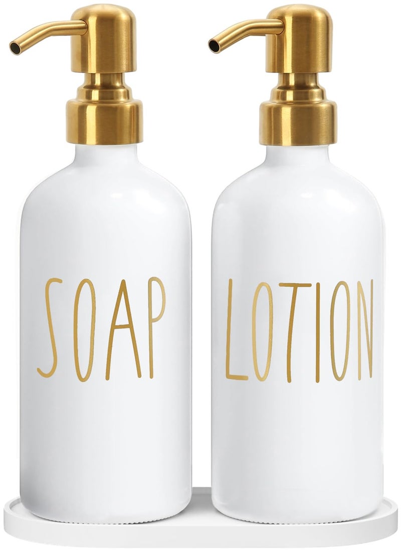 MOMEEMO Bathroom Soap Dispenser Set, Contains Lotion and Hand Soap Dispenser, Suitable for Bathroom Decor. (White) - Image 1