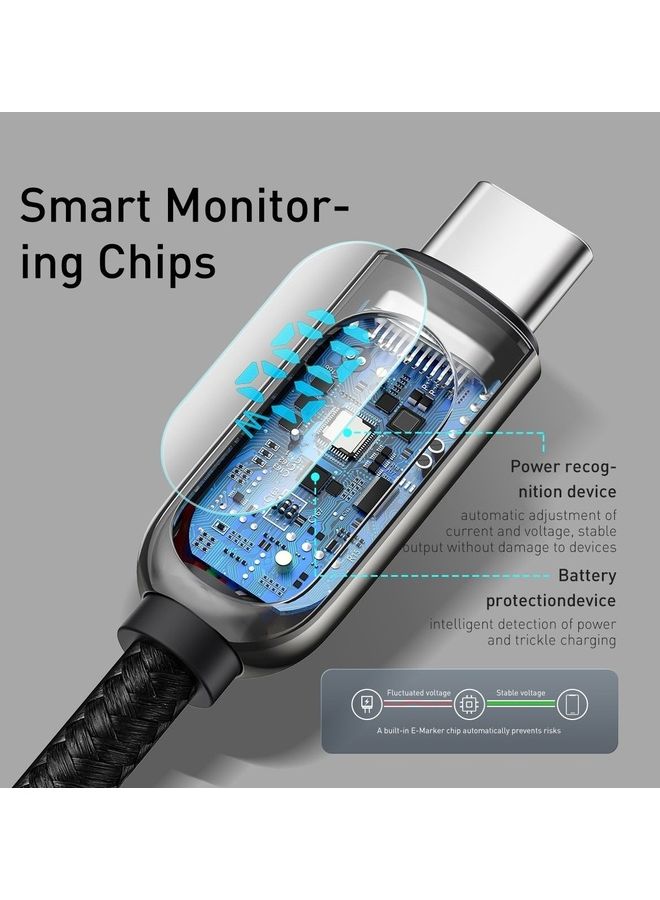 بيسوس كابل للبيانات والشحن فائق السرعة من Type-C إلى Type-C بقدرة 100 وات وبتقنية PD مع شاشة LED رقمية لأجهزة آي باد، وهواوي، وشاومي، وسامسونج، بشدة 5 أمبير، وبطول 2 م. أسود - Image 3