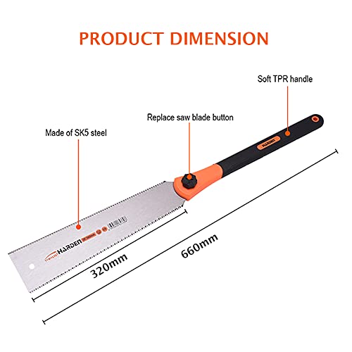 Harden 26" (660Mm) Long Fixed Double Sided Hand-Powered Saw, Heat Treated Sk5 Steel Cutter For Wood, Drywall And Home Garden Soft Feeling Tpr Handle, Light Weight - 631236 - Image 5