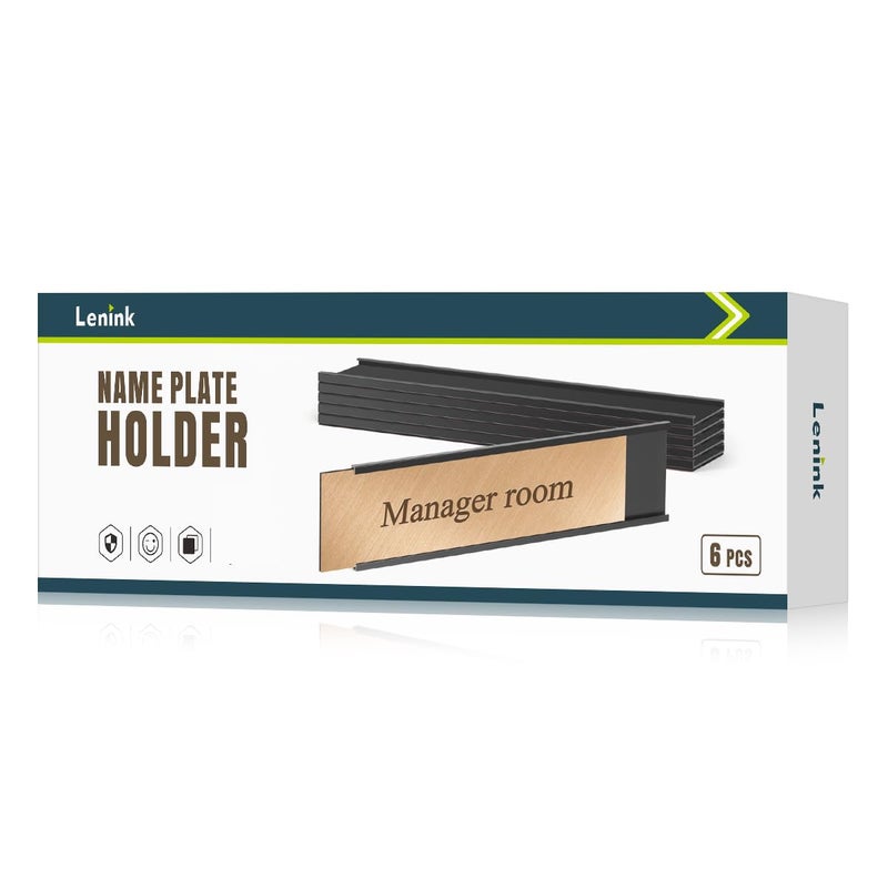 Lenink 6 Pack Name Plate Holder, Office Door Name Plate Holder Adhesive Wall Mount for Meeting Room, Business Department, Warning Area 8â€ X 2â€ (Black) - Image 1