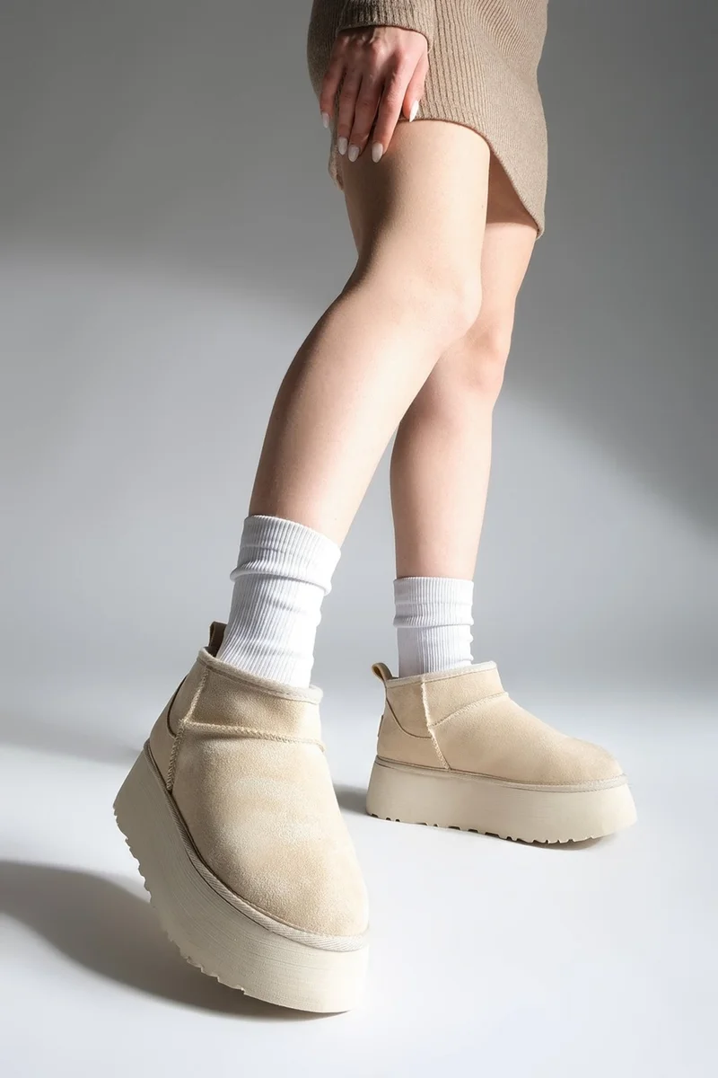 MARJIN Margin Women's Thick Sole Fur Half Boots Tefis