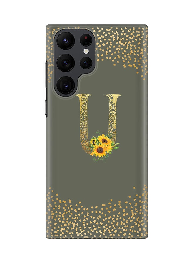 Stylizedd Monogram Slim Cover for Samsung Galaxy S22 Ultra 5G Case Custom Initials Letter Floral Pattern Snap Series Mobile Cover Matte Alphabet  - U (Olive Green) - Image 1