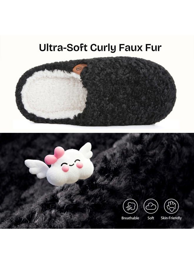EverFoams Women's Warm Shearling Memory Foam indoor Slippers Anti-Slip Lightweight Breathable Winter House slipper （7-8,Black） - Image 5