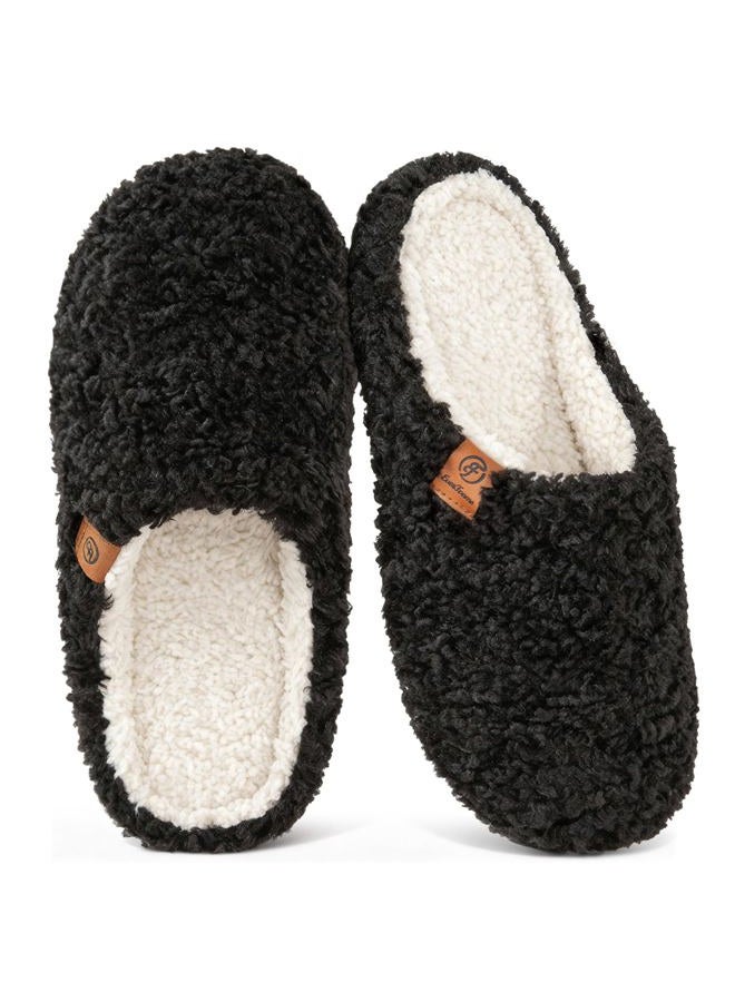 EverFoams Women's Warm Shearling Memory Foam indoor Slippers Anti-Slip Lightweight Breathable Winter House slipper （7-8,Black） - Image 1