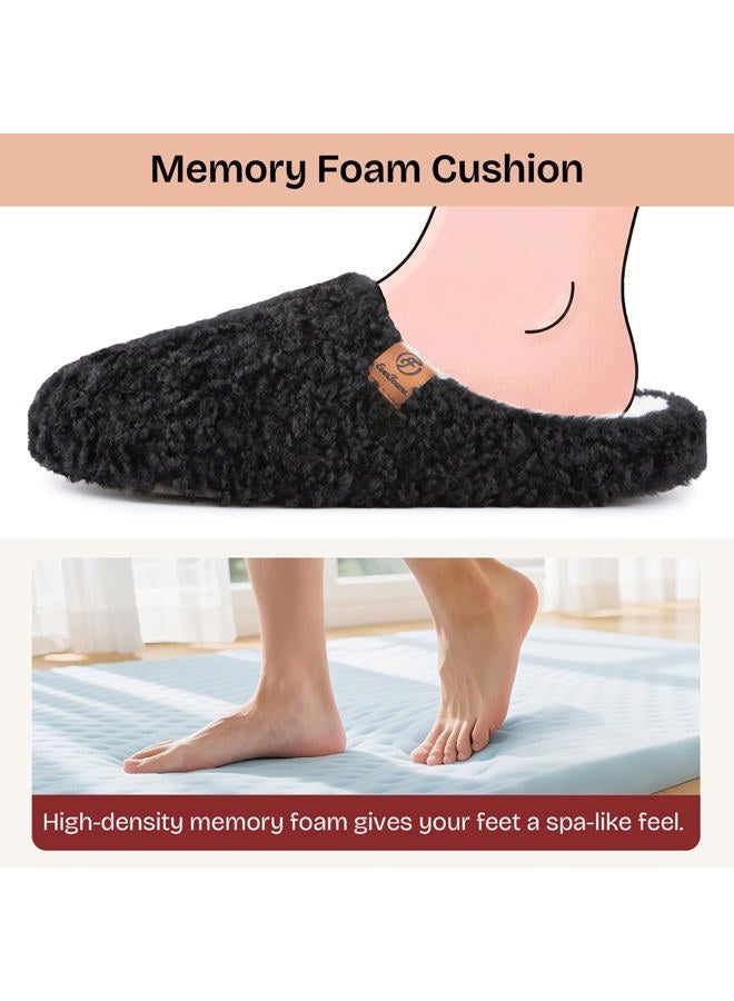 EverFoams Women's Warm Shearling Memory Foam indoor Slippers Anti-Slip Lightweight Breathable Winter House slipper （7-8,Black） - Image 4