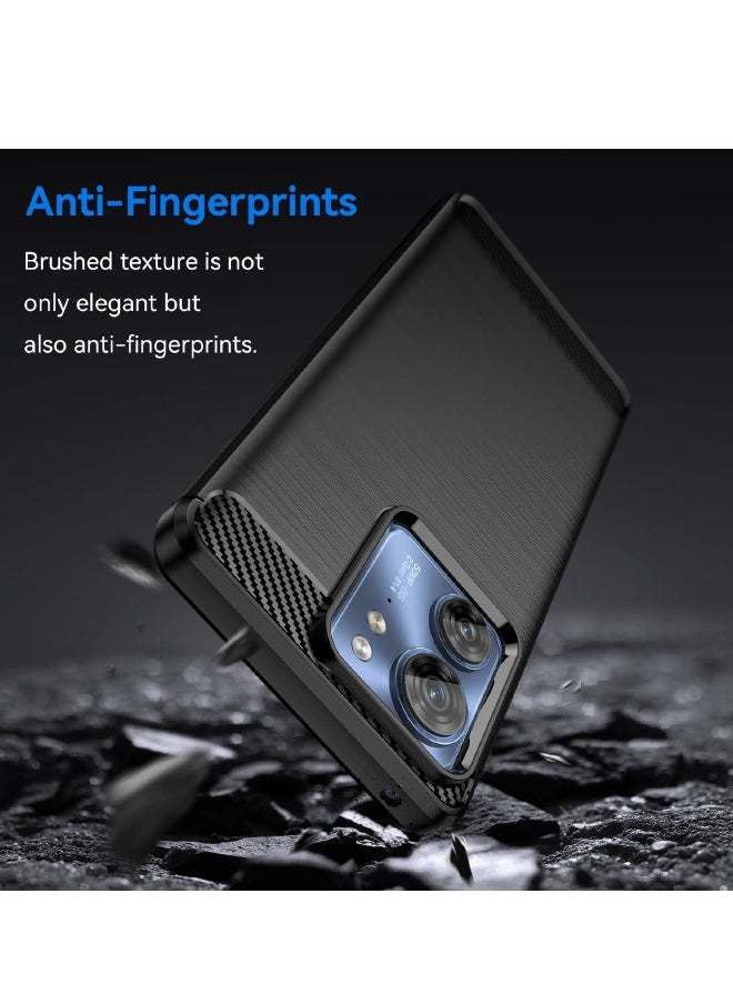 RUGGED SHIELD - Motorola Edge 40 Case with Brushed Carbon Fiber Texture, Fashion Shock-Absorption Anti-Drop Flexible TPU Bumper Soft Rubber Protective Phone Case Cove for Motorola Edge 40 5G 2023, Black - Image 1