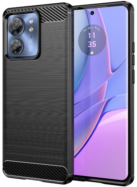 Motorola Edge 40 Case with Brushed Carbon Fiber Texture, Fashion Shock-Absorption Anti-Drop Flexible TPU Bumper Soft Rubber Protective Phone Case Cove for Motorola Edge 40 5G 2023, Black