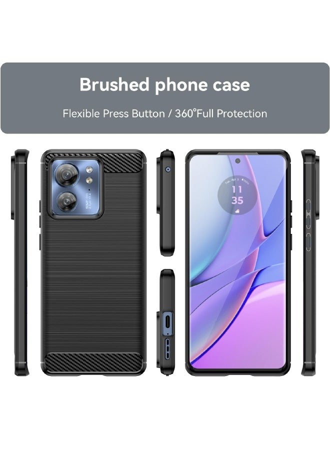RUGGED SHIELD - Motorola Edge 40 Case with Brushed Carbon Fiber Texture, Fashion Shock-Absorption Anti-Drop Flexible TPU Bumper Soft Rubber Protective Phone Case Cove for Motorola Edge 40 5G 2023, Black - Image 1