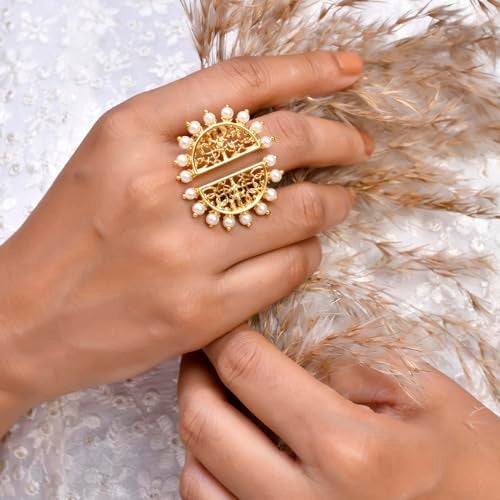 VOYLLA Nazakat Afreen Statement Open Ring For Women|Pearl Beaded Women Statement Rings|Gift For Women |Women's Gift|Valentine Gift| - Image 3