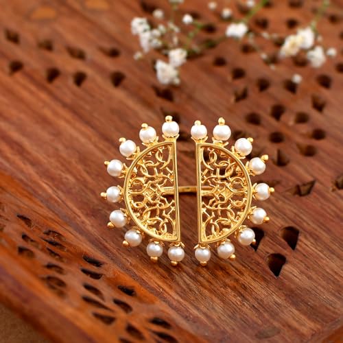 VOYLLA Nazakat Afreen Statement Open Ring For Women|Pearl Beaded Women Statement Rings|Gift For Women |Women's Gift|Valentine Gift| - Image 2